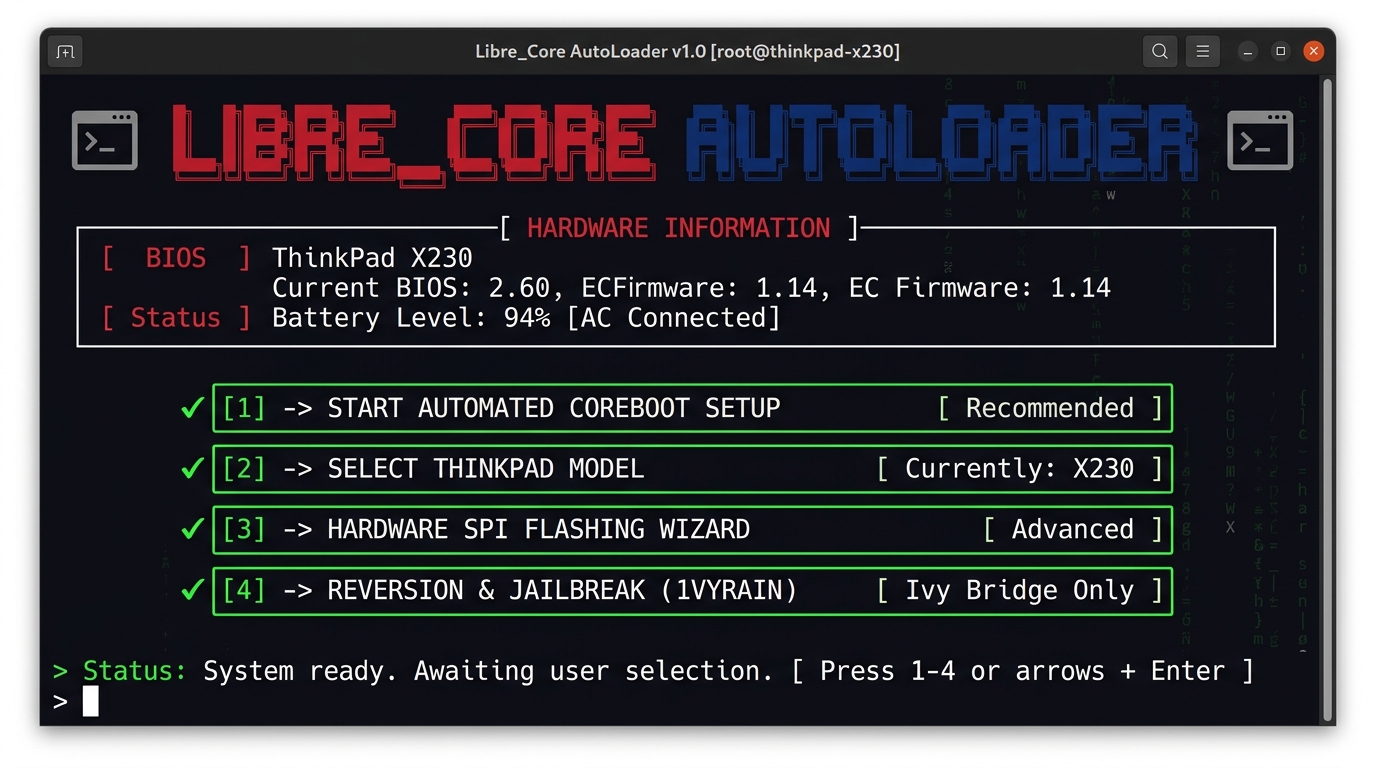 Libreboot/Coreboot ThinkPad mod-loader utility — secondary screen